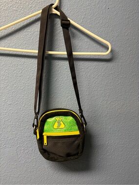 Black and Green Men's Crossbody Belt Bag with Yellow Accents